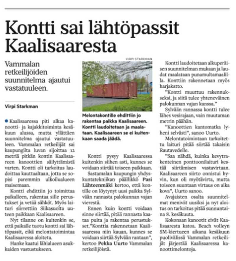 Kontti saa lähteä 28.5. TyrväänSanomat 